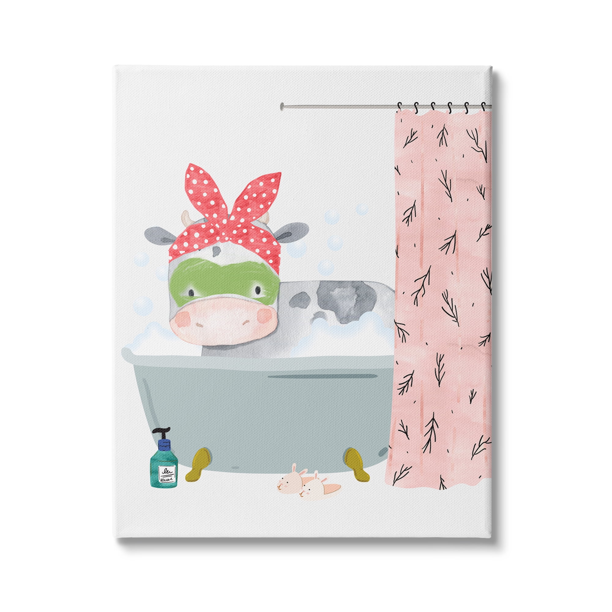 Stupell Industries Children's Farm Cow Bath Tub Bunny Slippers Bathroom, 36 x 48,Design by Erica Billups