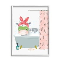 Stupell Industries Children's Farm Cow Bath Tub Bunny Slippers Bathroom Graphic Art White Framed Art Print Wall Art, 11x14, by Erica Billups