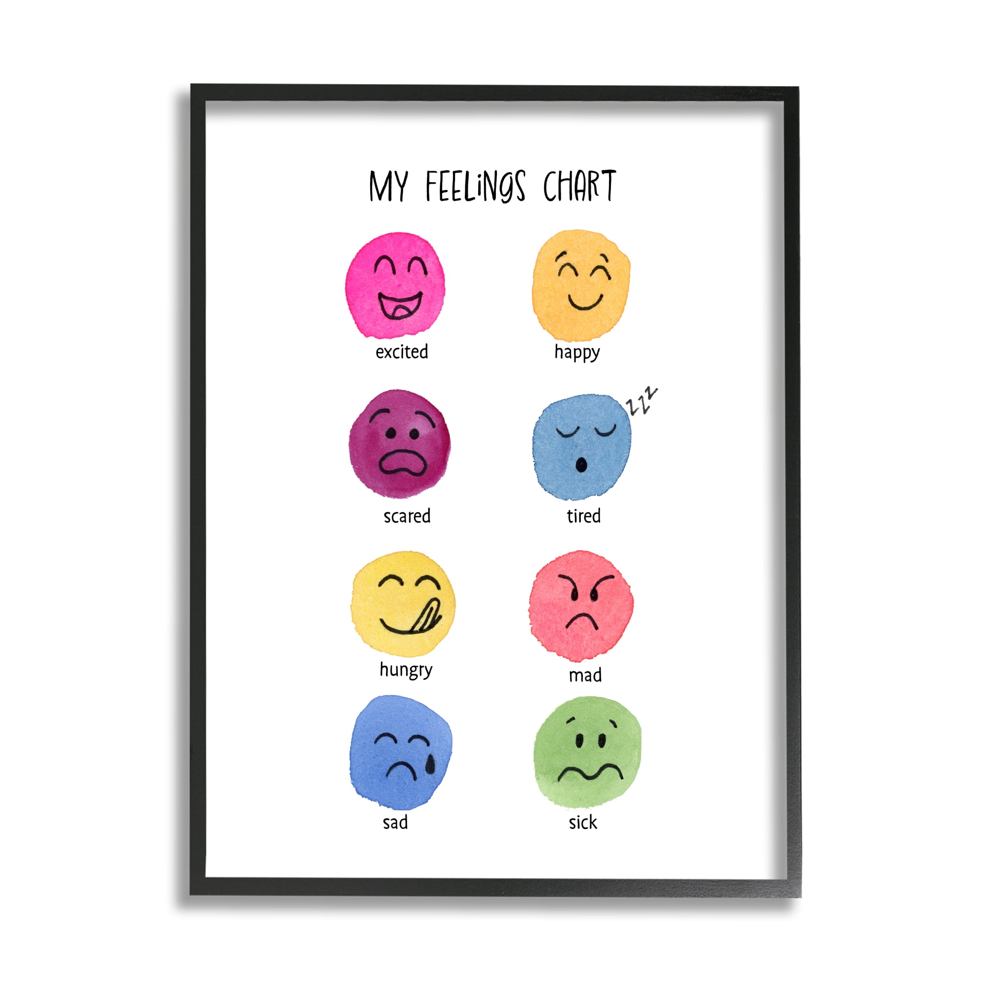 Stupell Industries Children's Feelings Chart Typography Painting Black Framed Art Print Wall Art, 24 x 30