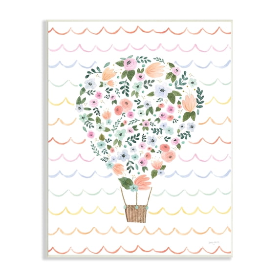 Stupell Industries Children's Floral Pattern Hot Air Balloon Wave Stripes, 10 x 15,Design by Jenaya Jackson