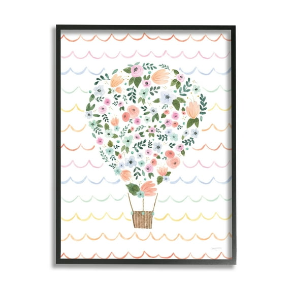 Stupell Industries Children's Floral Pattern Hot Air Balloon Wave Stripes, 11 x 14,Design by Jenaya Jackson