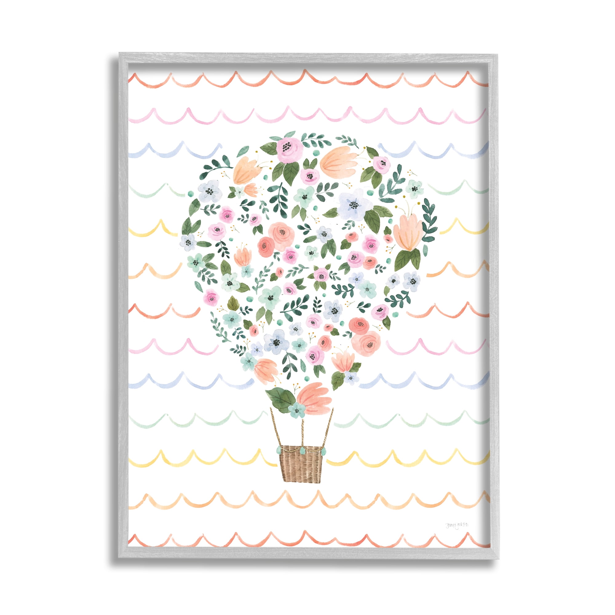 Stupell Industries Children's Floral Pattern Hot Air Balloon Wave Stripes, 11 x 14,Design by Jenaya Jackson
