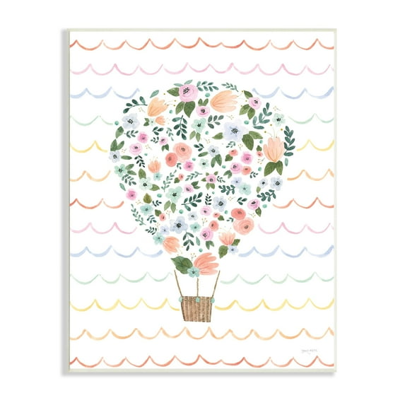 Stupell Industries Children's Floral Pattern Hot Air Balloon Wave Stripes, 13 x 19,Design by Jenaya Jackson