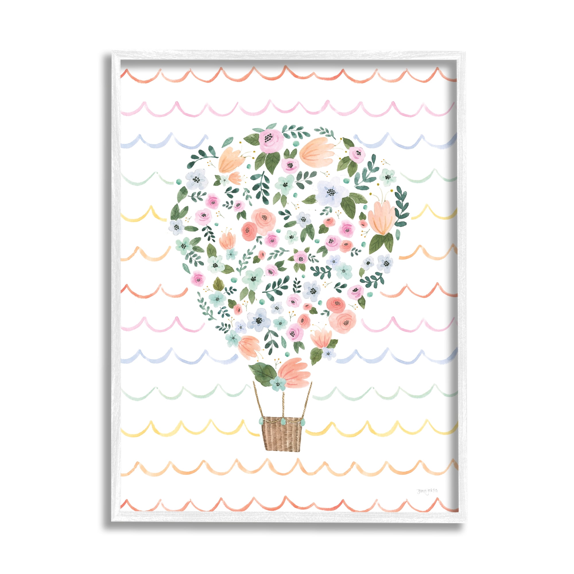 Stupell Industries Children's Floral Pattern Hot Air Balloon Wave Stripes, 16 x 20,Design by Jenaya Jackson