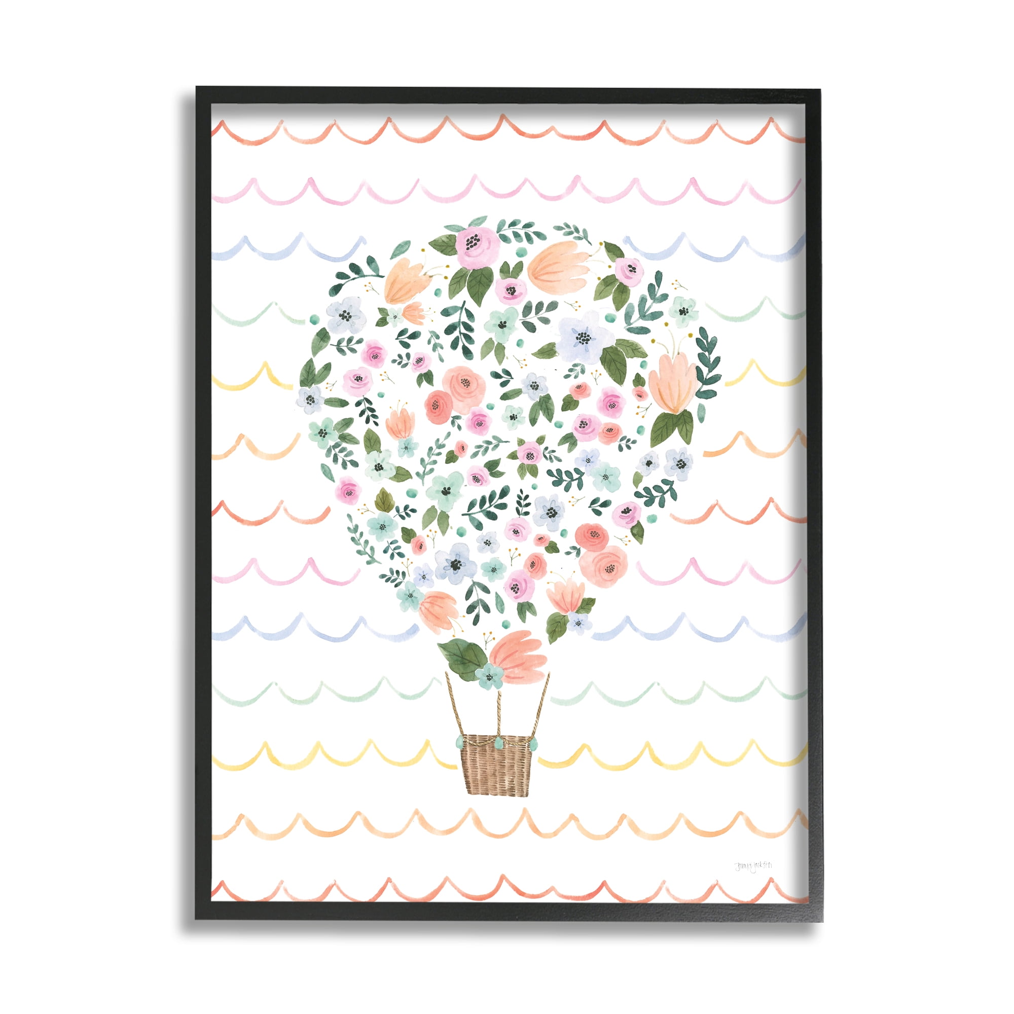 Stupell Industries Children's Floral Pattern Hot Air Balloon Wave Stripes, 16 x 20,Design by Jenaya Jackson