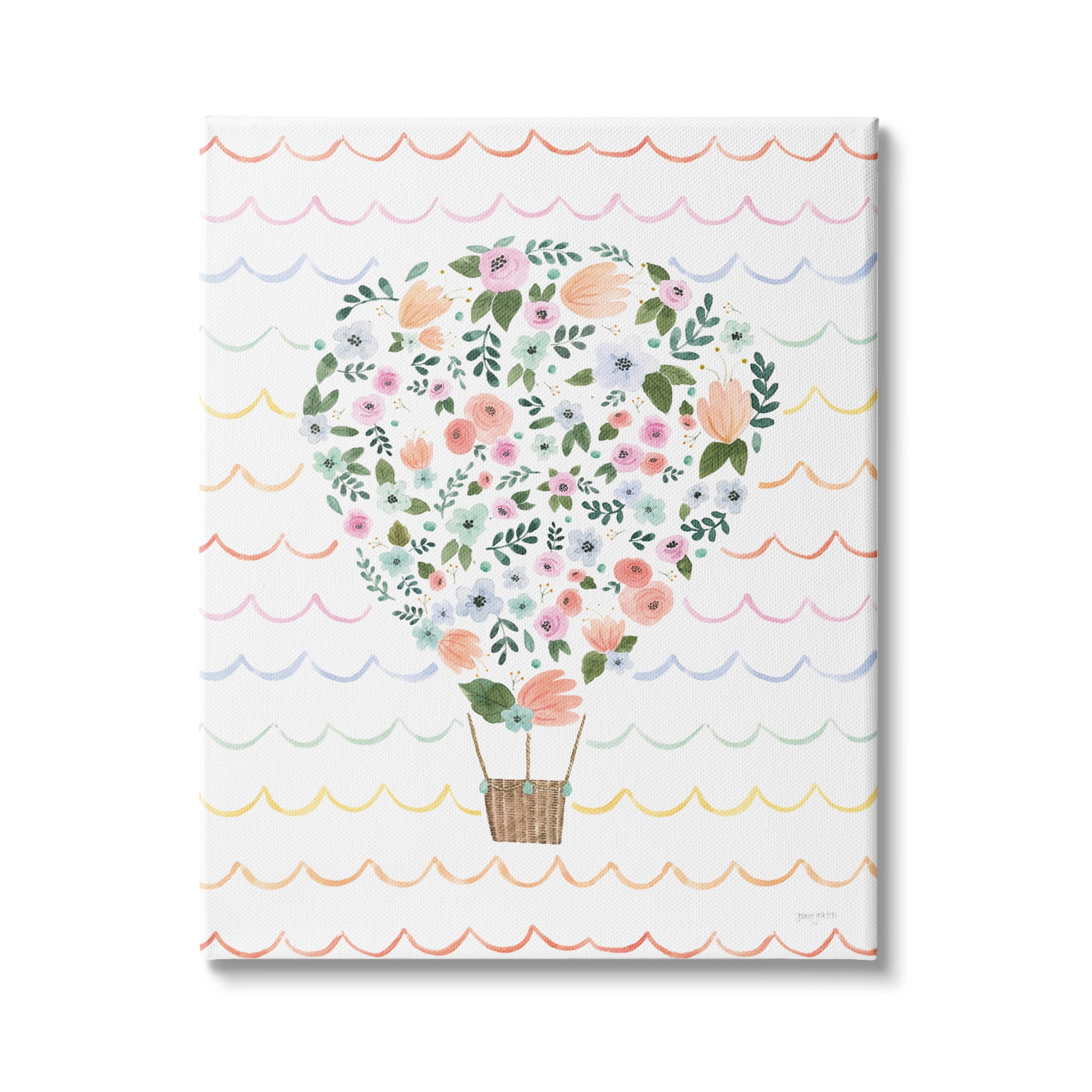Stupell Industries Children's Floral Pattern Hot Air Balloon Wave Stripes, 24 x 30,Design by Jenaya Jackson