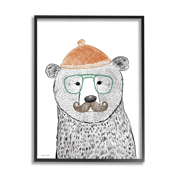 Stupell Industries Children's Forest Bear Illustration Hipster Beanie Mustache Glasses, 11 x 14, Design by Rachel Nieman