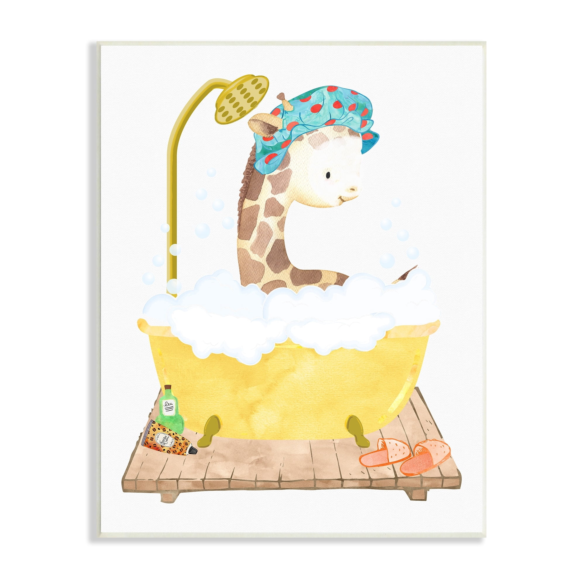 Stupell Industries Children's Giraffe Animal Bubble Bath Yellow Bathroom, 13 x 19,Design by Erica Billups