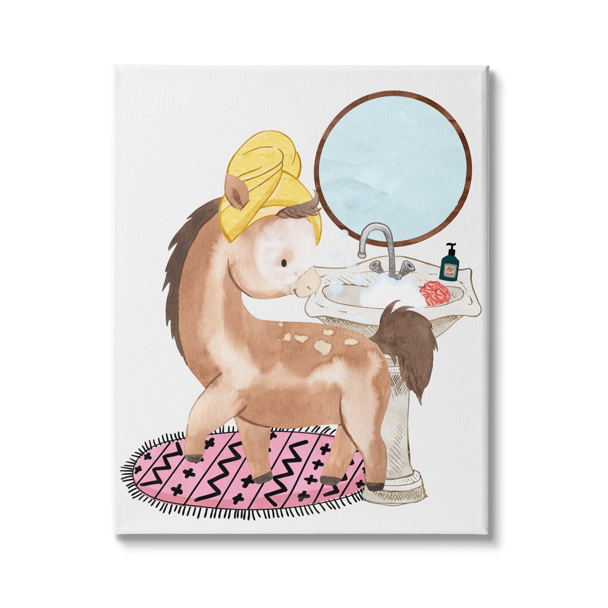Stupell Industries Children's Horse Bubbly Bathroom Sink Wash Hands, 36 x 48,Design by Erica Billups