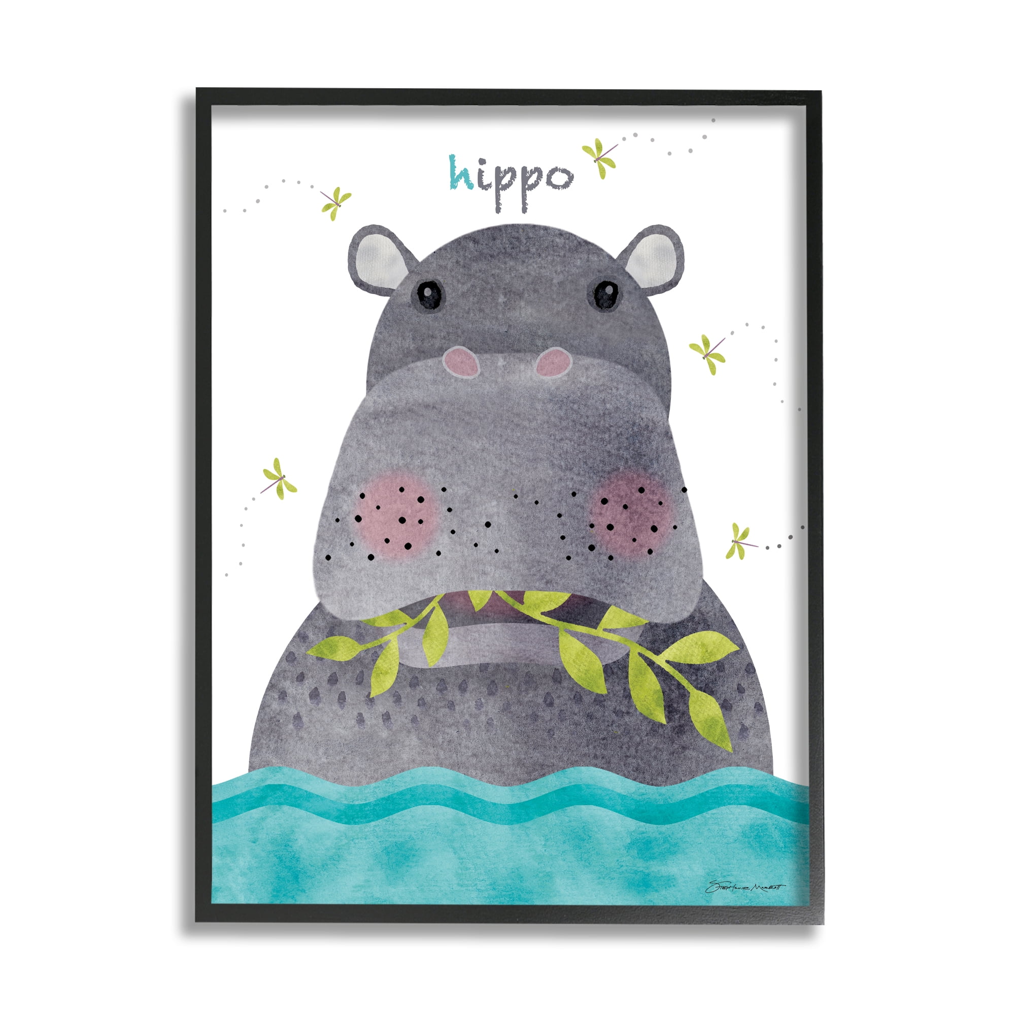 Stupell Industries Children's Hungry Animal Hippo Dragon Flies Blue Water, 11 x 14, Design by Stephanie Workman Marrott
