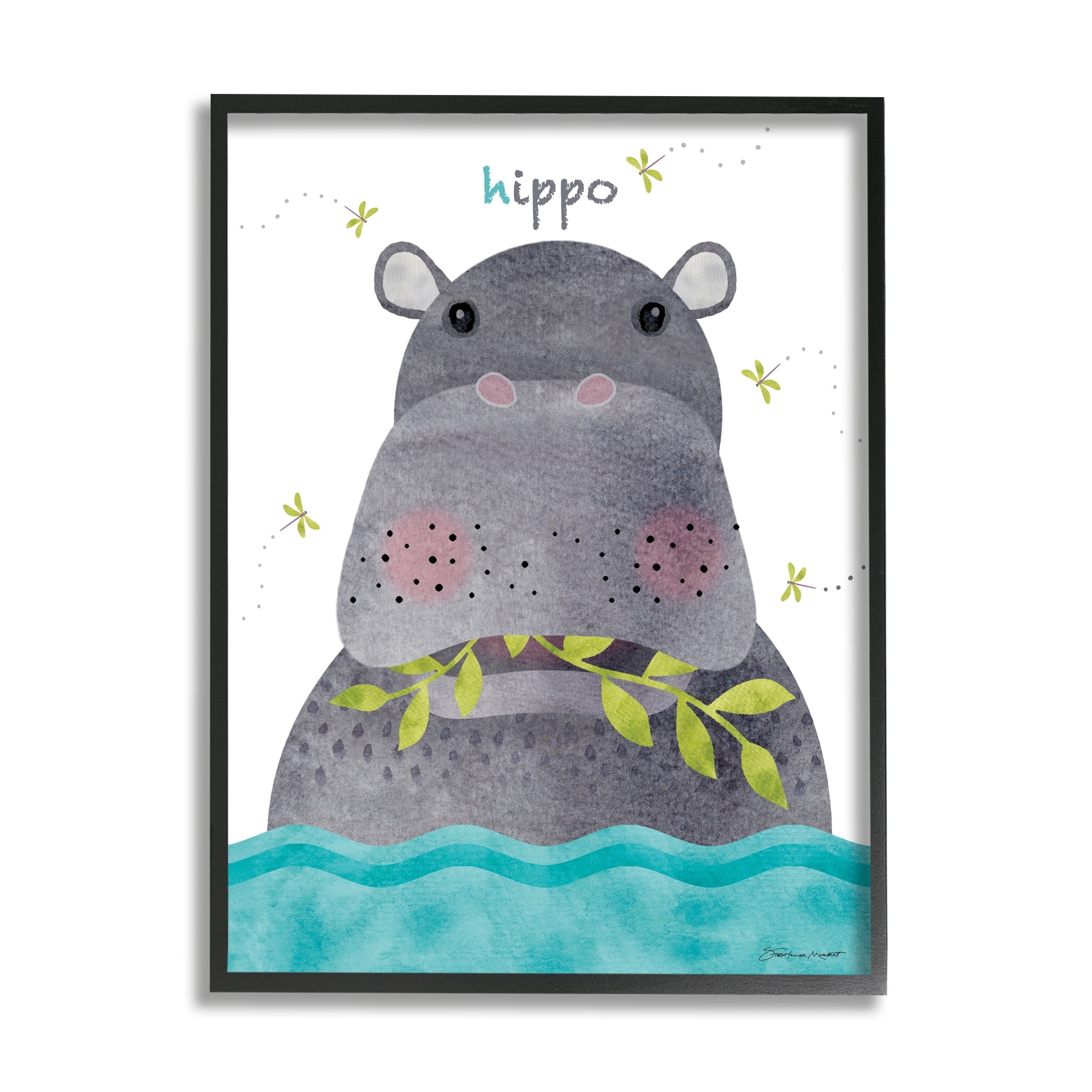 Stupell Industries Children's Hungry Animal Hippo Dragon Flies Blue Water, 24 x 30, Design by Stephanie Workman Marrott