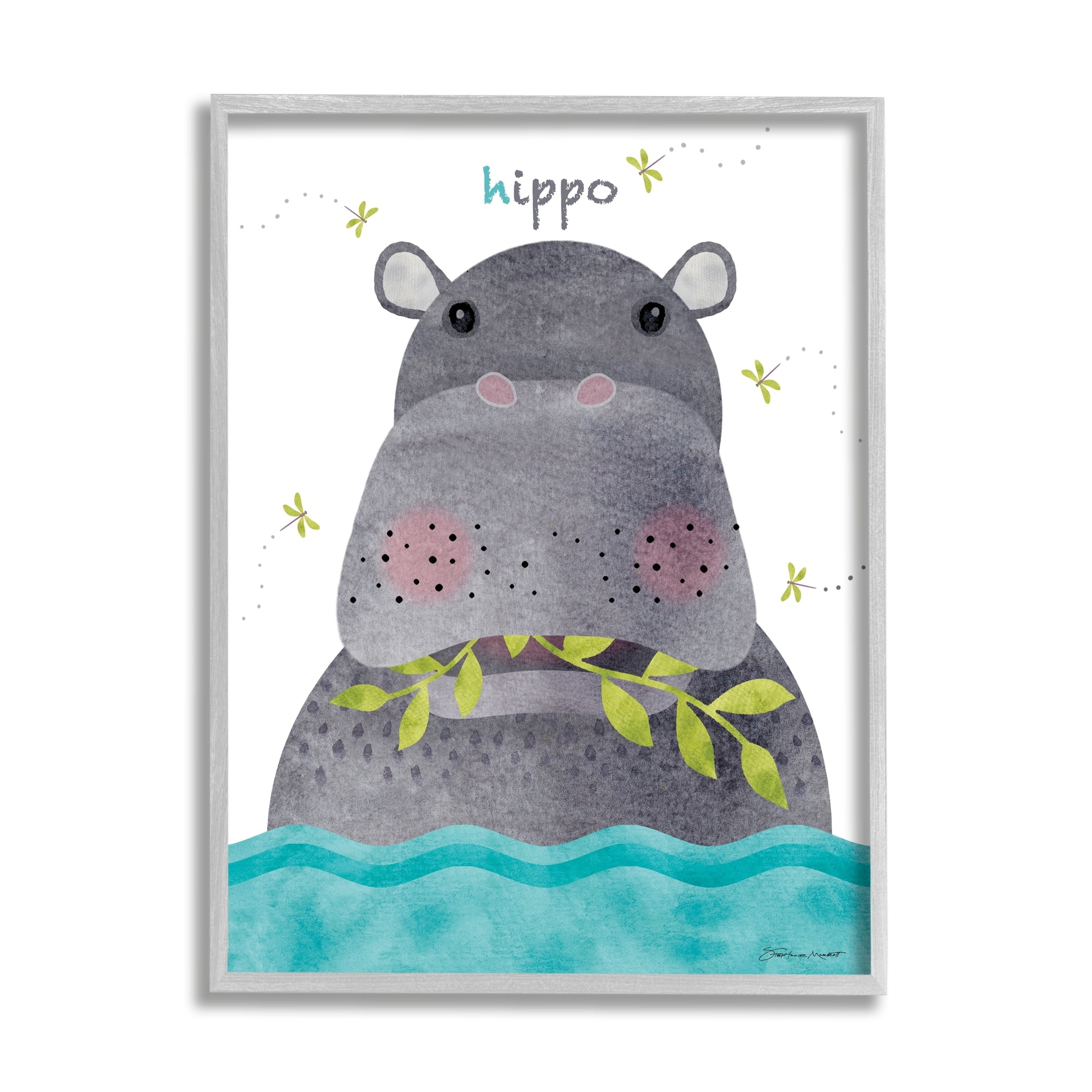 Stupell Industries Children's Hungry Animal Hippo Dragon Flies Blue Water, 24 x 30, Design by Stephanie Workman Marrott
