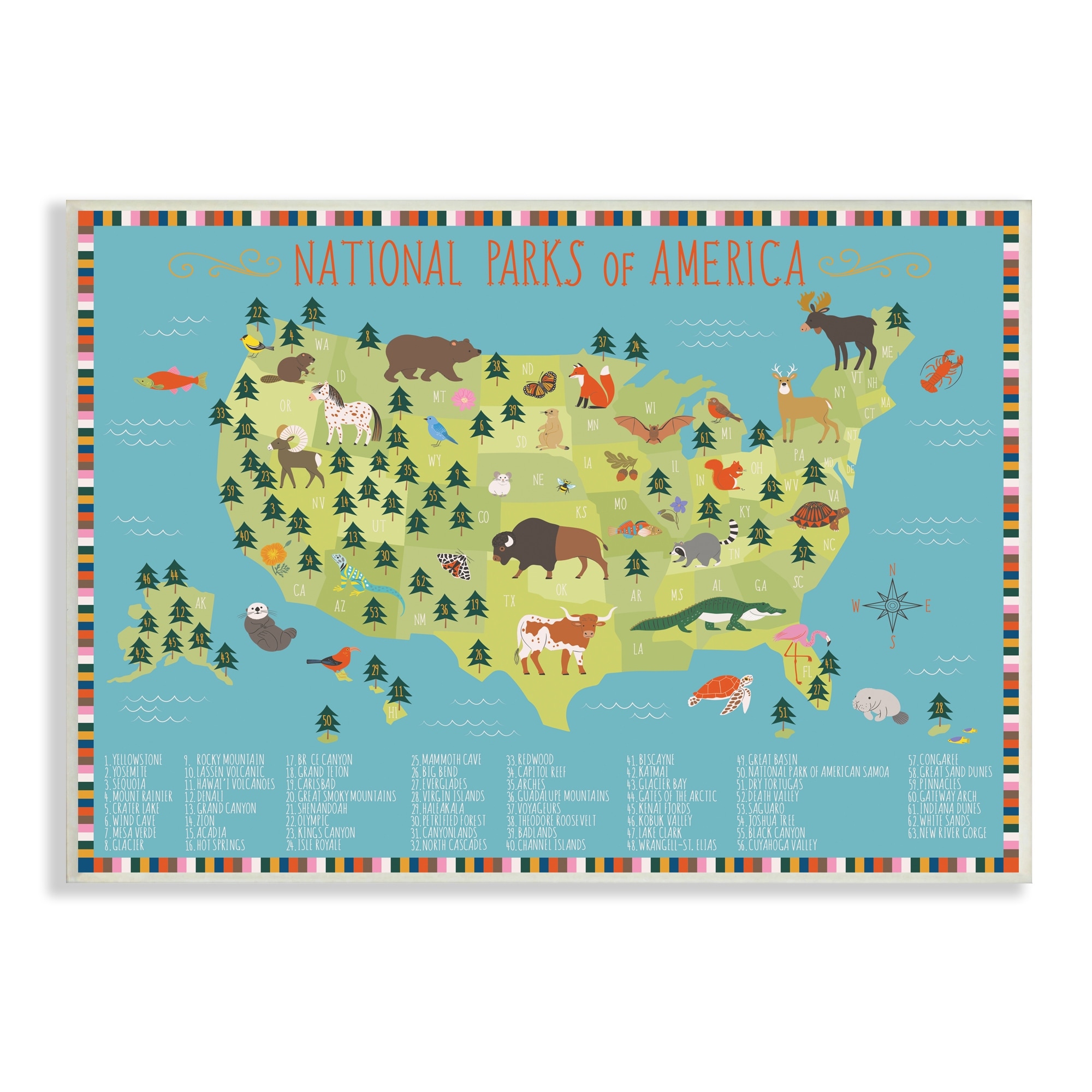 Stupell Industries Children's National Parks of America Map Animal Wildlife, 19 x 13,Design by Abi Hall
