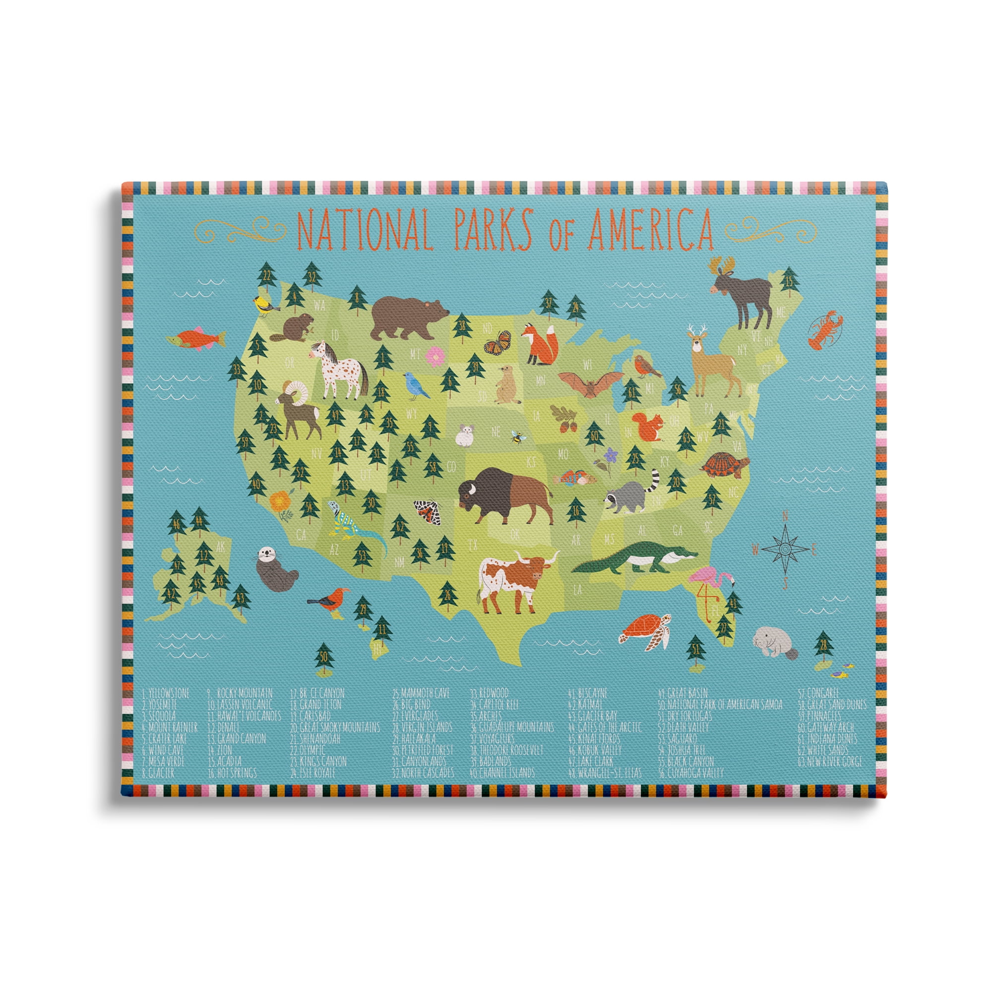 Stupell Industries Children's National Parks of America Map Animal Wildlife, 40 x 30,Design by Abi Hall