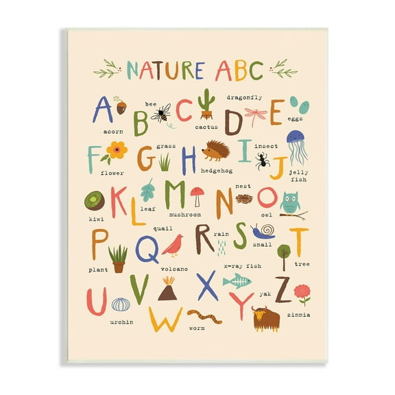 Stupell Industries Children's Nature ABC Diagram Adorable Animal Illustrations, 10 x 15,Design by Nina Seven