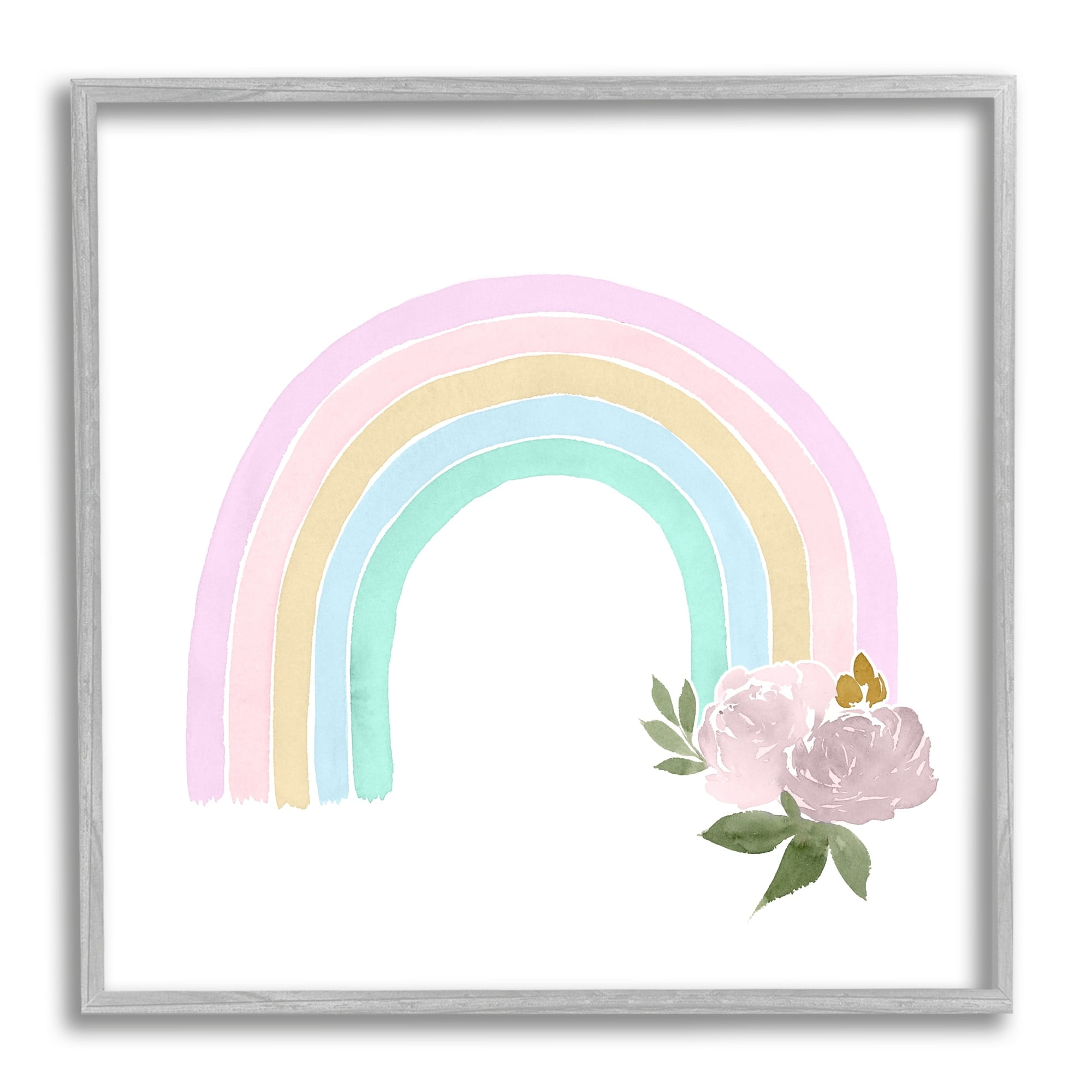 Stupell Industries Children's Pastel Rainbow Arch Pink Rose Blossoms, 17 x 17,Design by Lucille Price