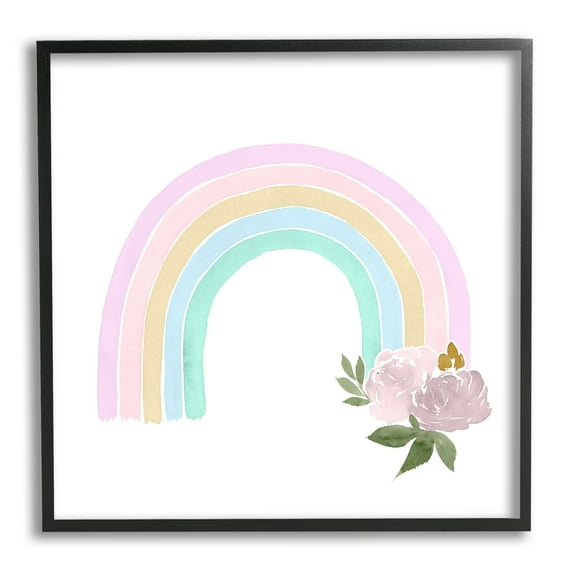 Stupell Industries Children's Pastel Rainbow Arch Pink Rose Blossoms Graphic Art Black Framed Art Print Wall Art, 17x30, by Lucille Price