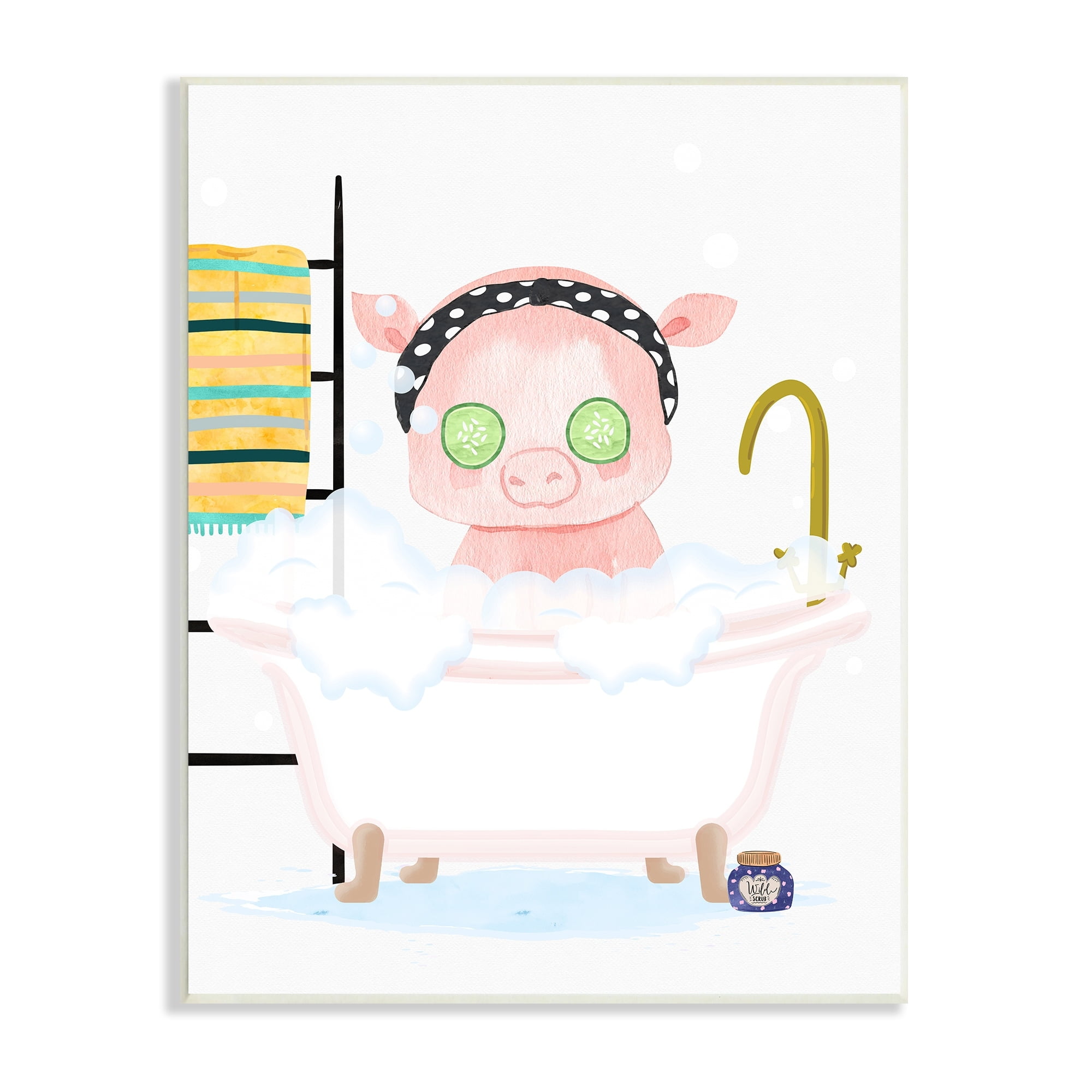 Stupell Industries Children's Pink Pig Bubble Bath Cute Bathroom, 10 x 15,Design by Erica Billups