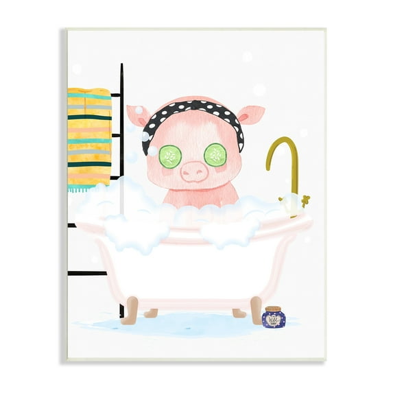 Stupell Industries Children's Pink Pig Bubble Bath Cute Bathroom, 10 x 15,Design by Erica Billups
