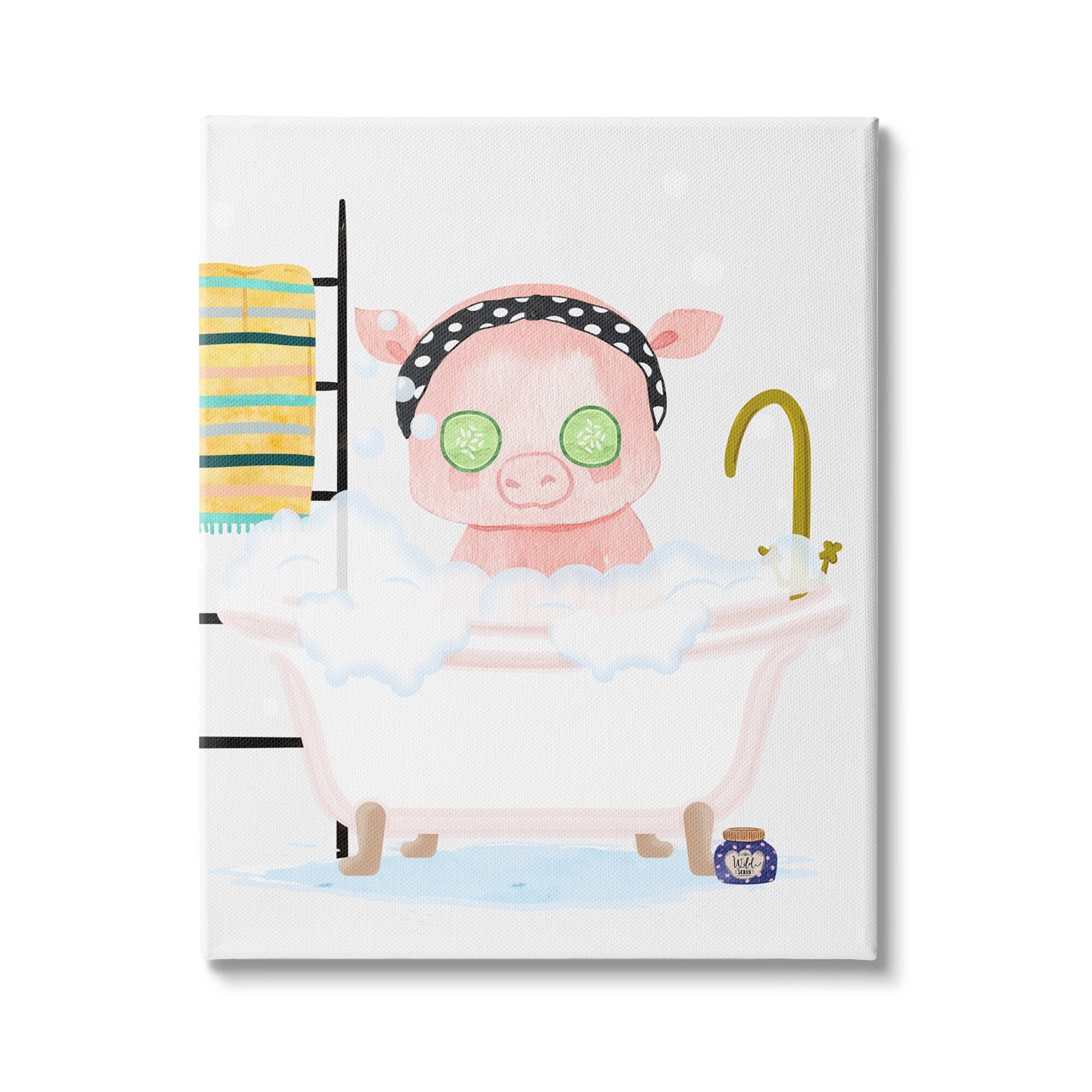 Stupell Industries Children's Pink Pig Bubble Bath Cute Bathroom, 24 x 30,Design by Erica Billups