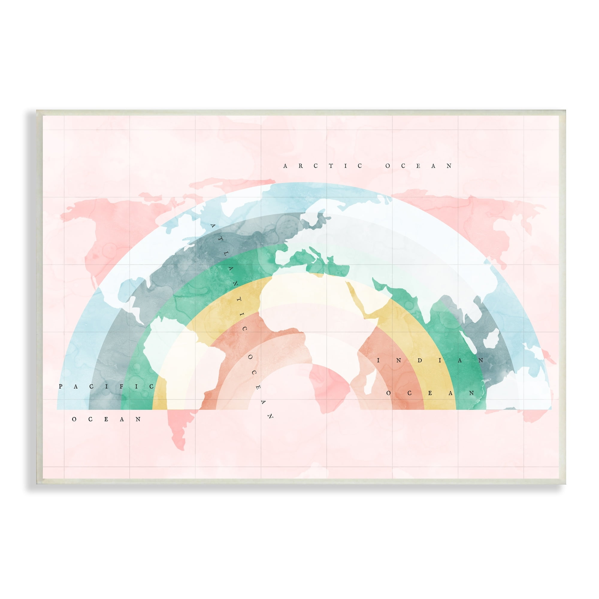 Stupell Industries Children's Pink World Map with Modern Rainbow, 19 x 13,Design by Daphne Polselli