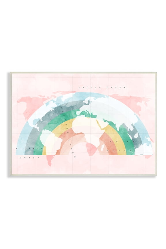 Industries Children's Pink World Map with Modern Rainbow, 19 x 13,Design by Daphne Polselli