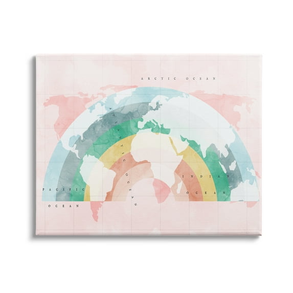 Stupell Industries Children's Pink World Map with Modern Rainbow, 30 x 24,Design by Daphne Polselli