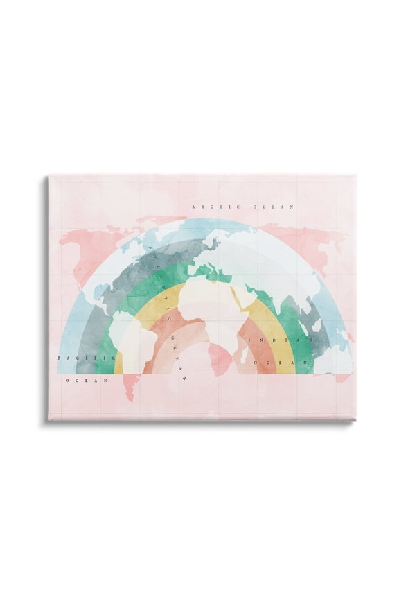 Industries Children's Pink World Map with Modern Rainbow, 48 x 36,Design by Daphne Polselli