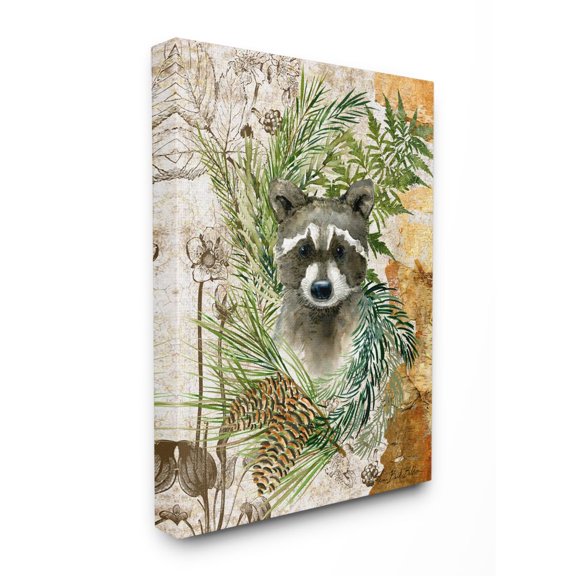 Stupell Industries Children's Racoon in Forest Wild Animal Illustration Canvas Wall Art Design by Sherri Buck Baldwin, 16" x 20"