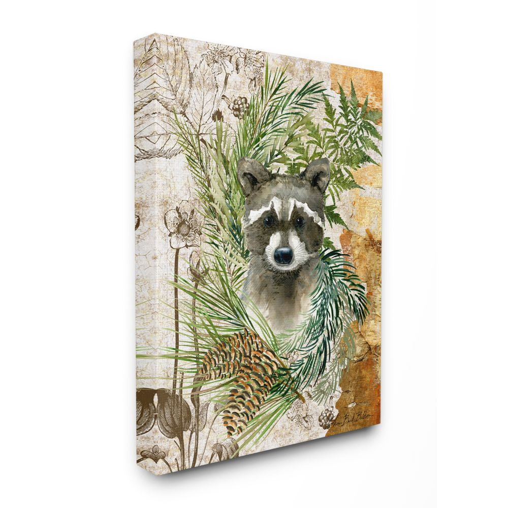 Stupell Industries Children's Racoon in Forest Wild Animal Illustration Canvas Wall Art Design by Sherri Buck Baldwin, 36" x 48"