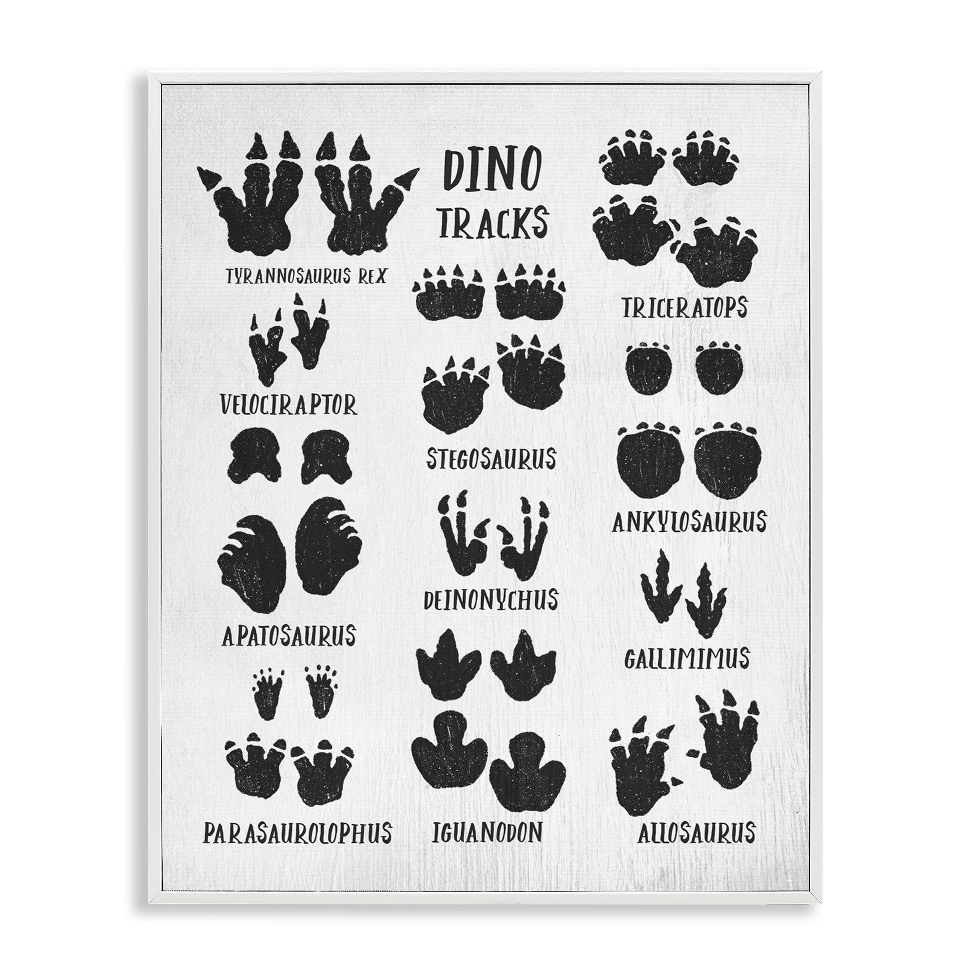 Stupell Industries Children's Rustic Dinosaur Track Chart Animals & Insects Painting White Framed Art Print Wall Art, 16 x 20