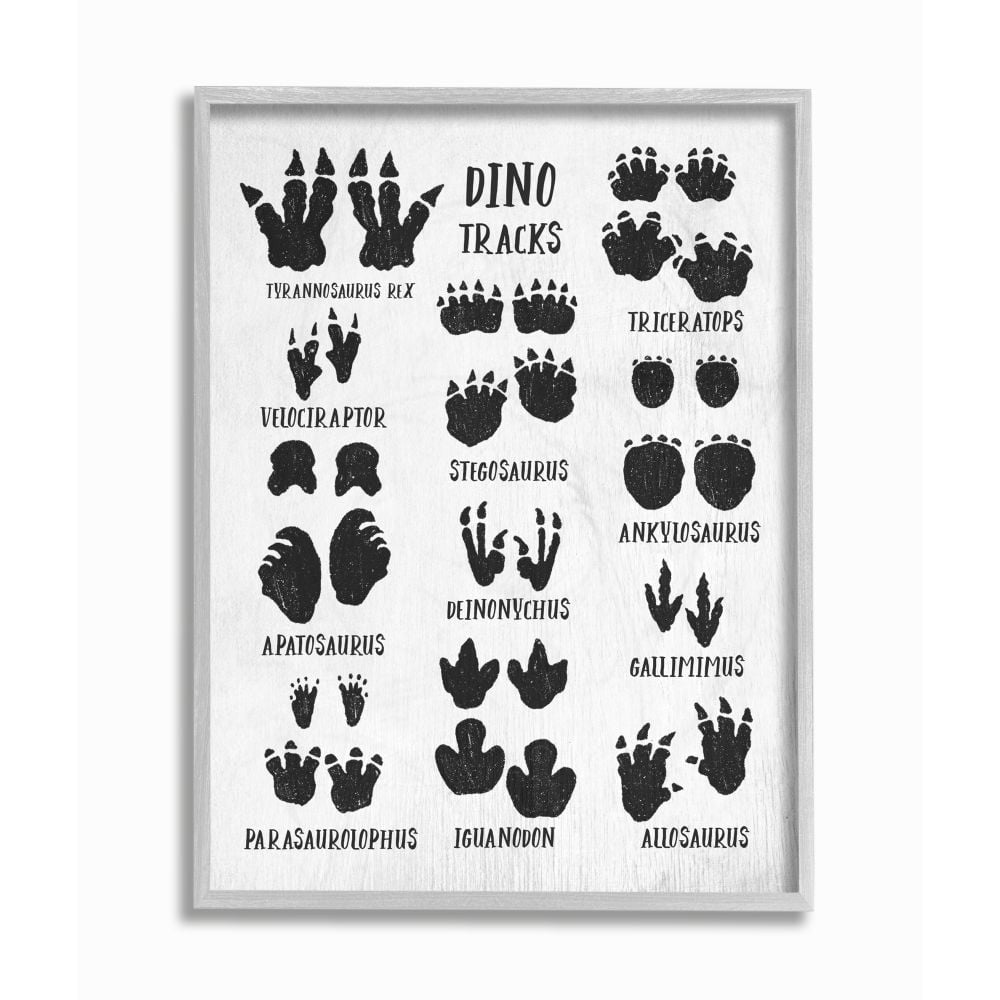 Stupell Industries Children's Rustic Dinosaur Track Chart with Text Framed Wall Art Design by Daphne Polselli, 11" x 14", Gray Framed