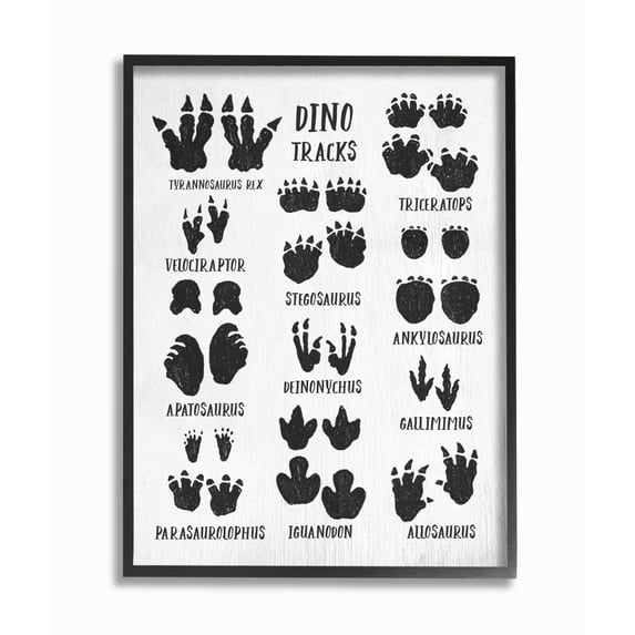 Stupell Industries Children's Rustic Dinosaur Track Chart with Text Framed Wall Art Design by Daphne Polselli, 16" x 20", Black Framed