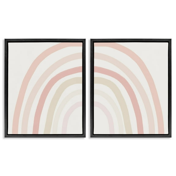 Stupell Industries Children's Soft Pastel Rainbow Shape Landscape Painting Black Floater Framed Canvas Art Print Wall Art, 17 x 21, Set of 2