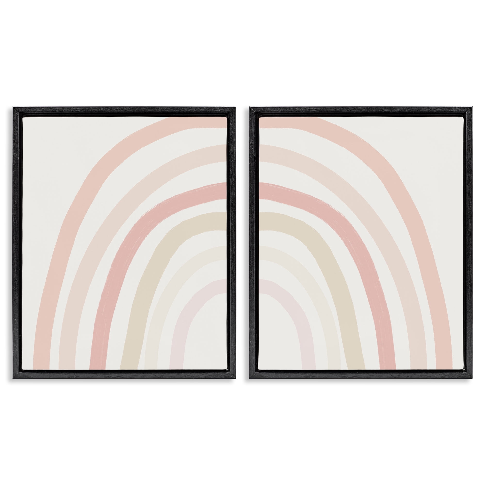 Stupell Industries Children's Soft Pastel Rainbow Shape Landscape Painting Black Floater Framed Canvas Art Print Wall Art, 25 x 31, Set of 2