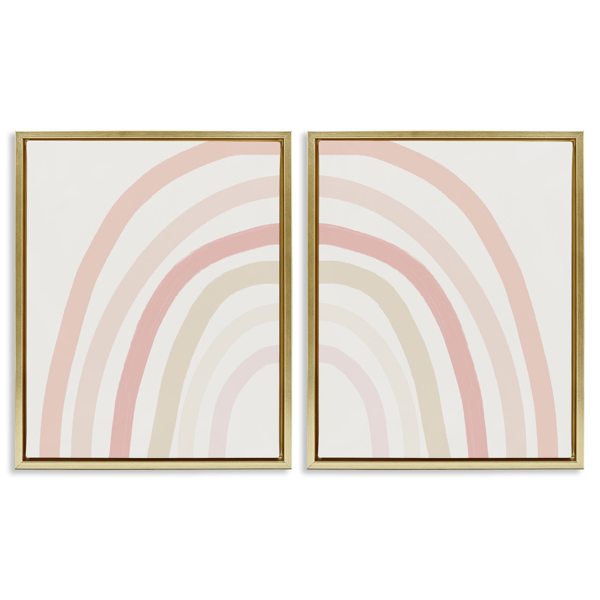 Stupell Industries Children's Soft Pastel Rainbow Shape Landscape Painting Gold Floater Framed Canvas Art Print Wall Art, 25 x 31, Set of 2