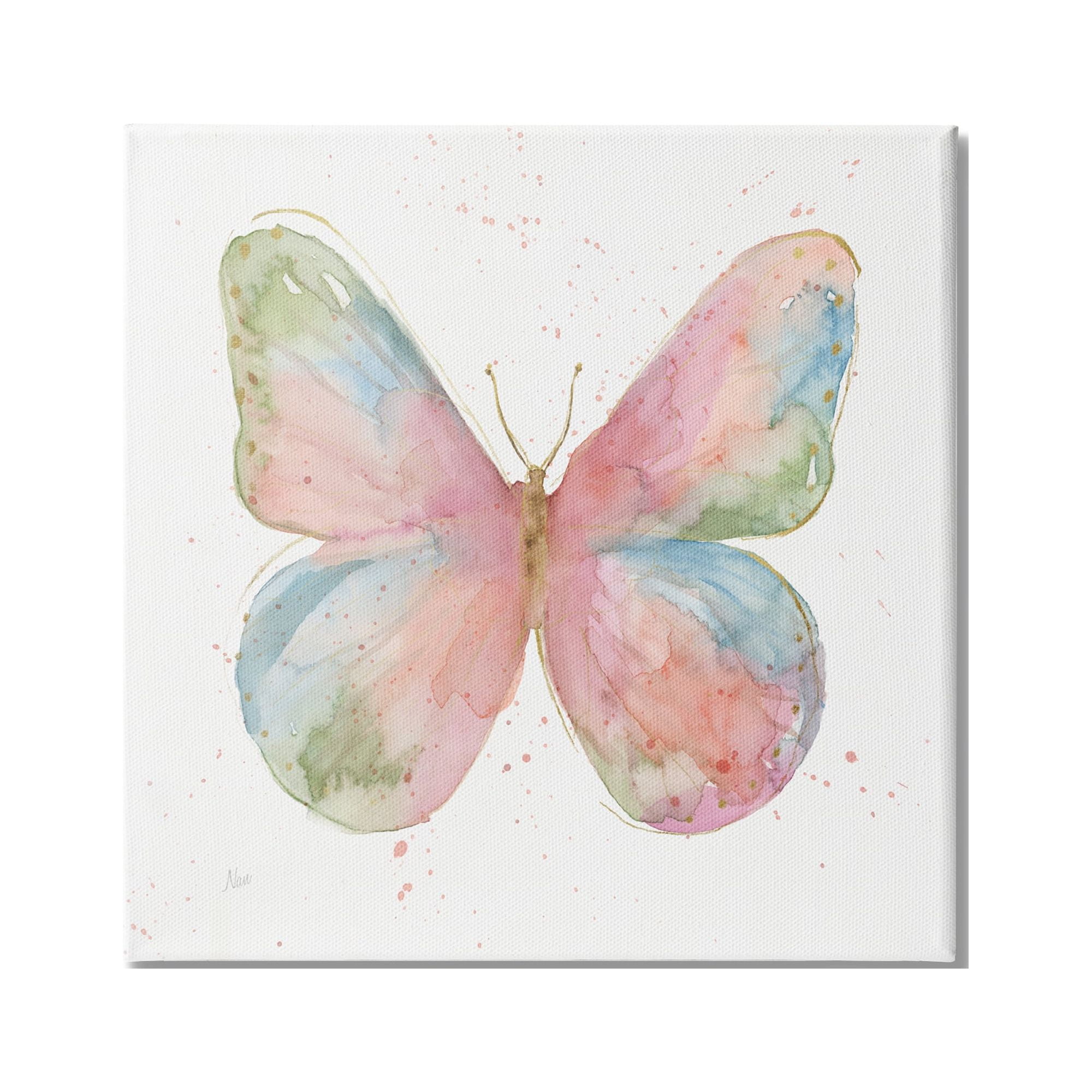 Spring Butterfly Abstract Watercolor Canvas Wall Art, 17" x 17"