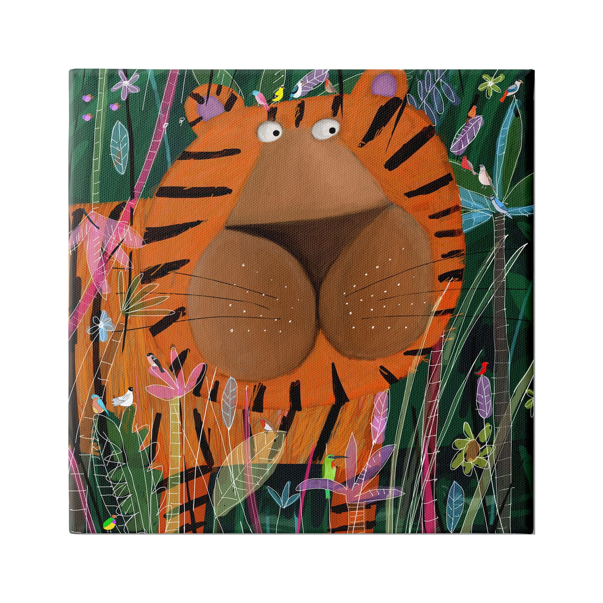 Stupell Industries Children's Striped Tiger in Tropical Jungle Brush, 17 x 17,Design by Carla Daly