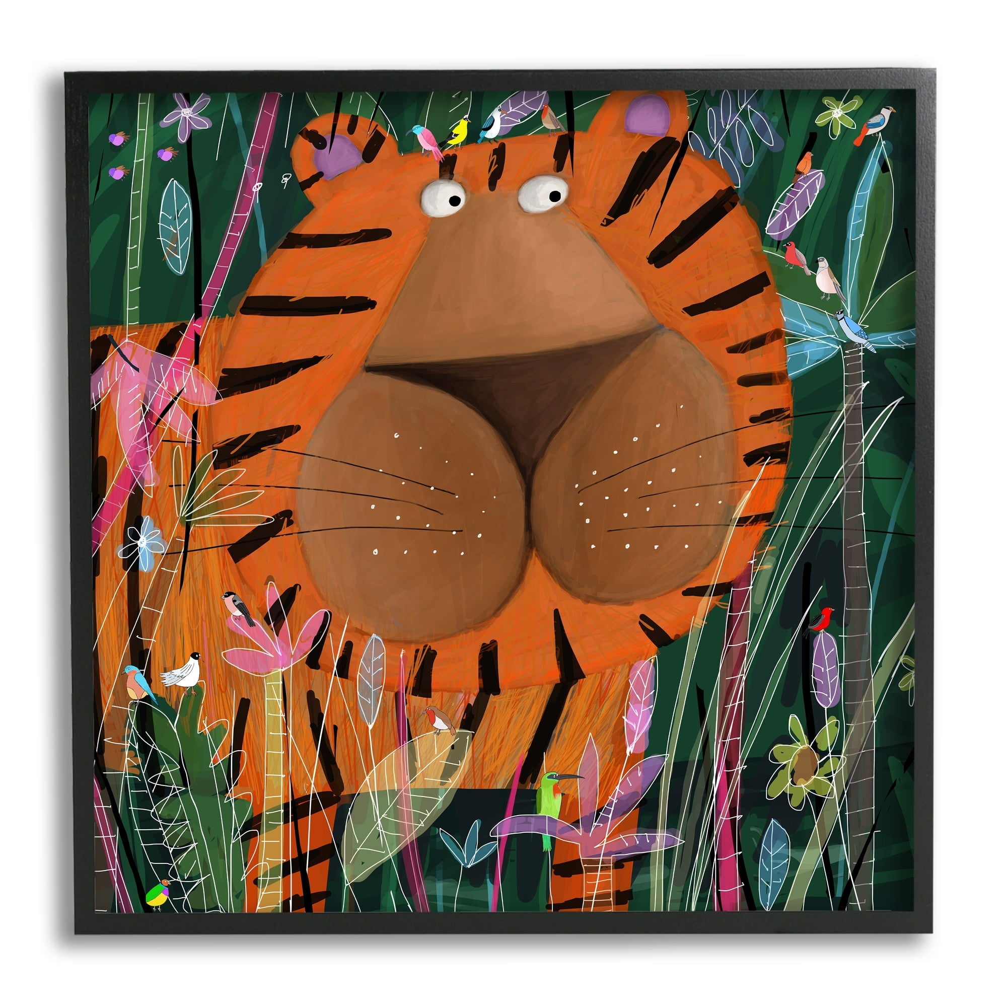 Stupell Industries Children's Striped Tiger in Tropical Jungle Brush, 24 x 24,Design by Carla Daly