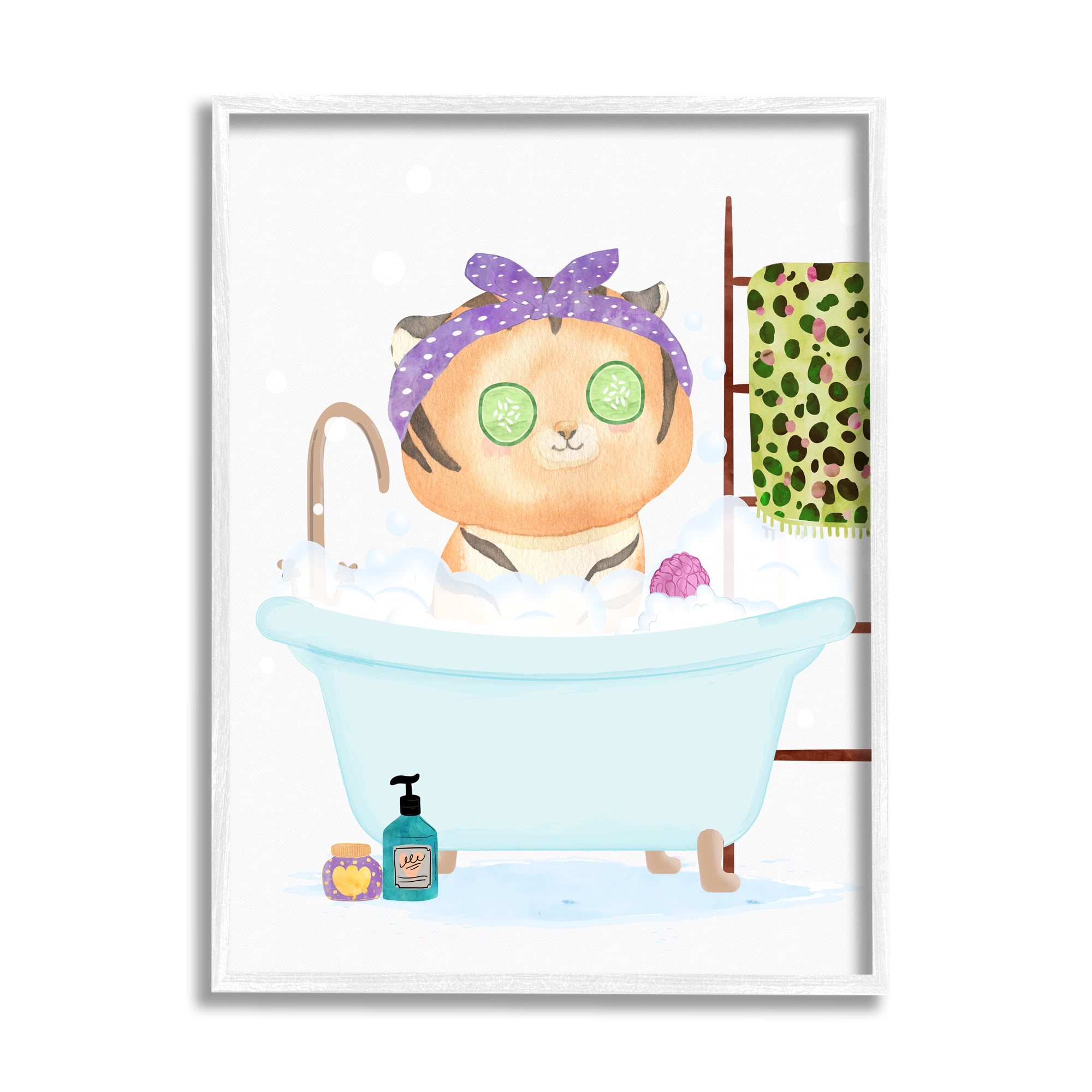 Stupell Industries Children's Tiger Bubble Bath Cute Safari Animal Bathroom, 16 x 20,Design by Erica Billups
