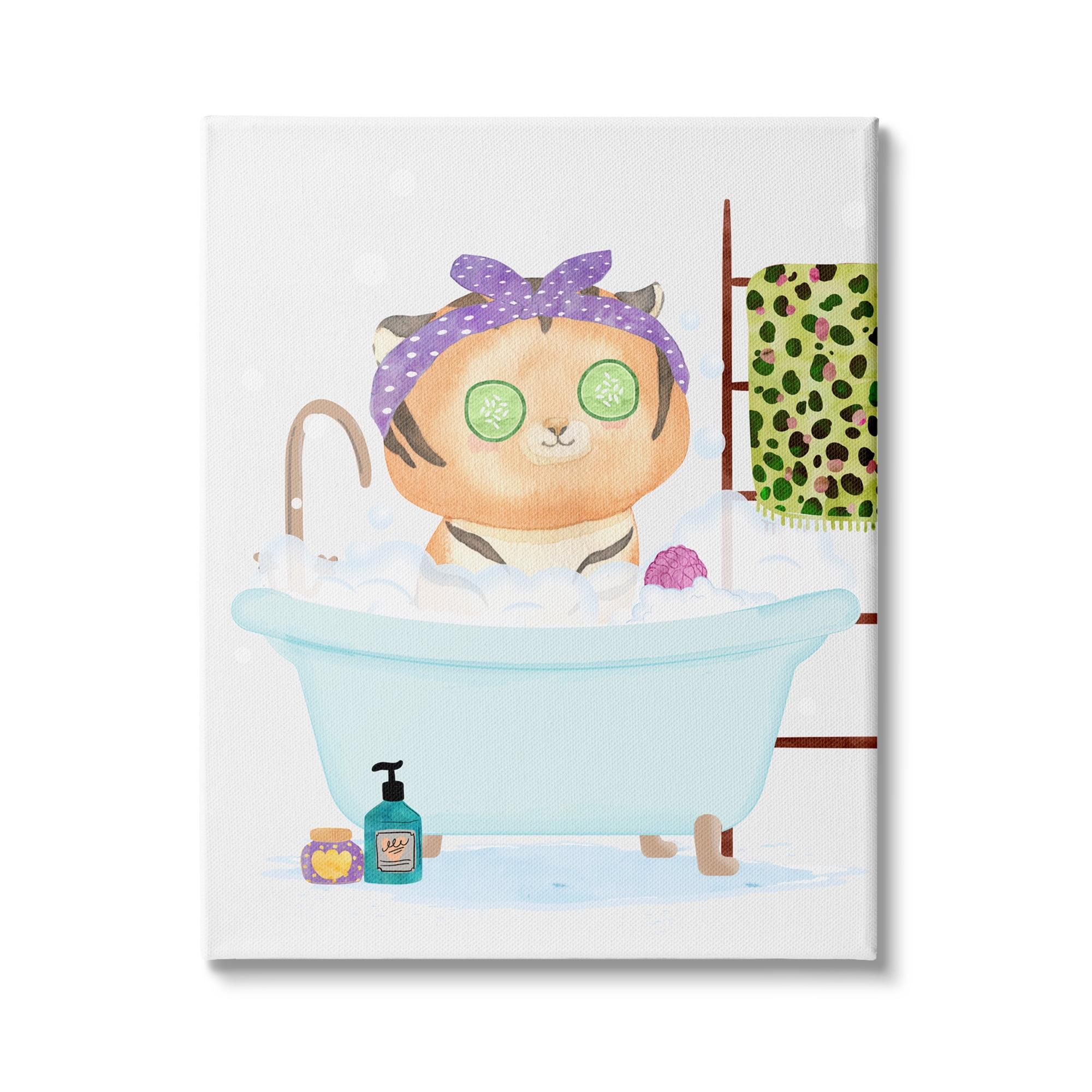 Stupell Industries Children's Tiger Bubble Bath Cute Safari Animal Bathroom, 30 x 40,Design by Erica Billups