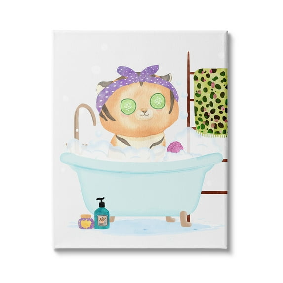 Stupell Industries Children's Tiger Bubble Bath Cute Safari Animal Bathroom, 36 x 48,Design by Erica Billups