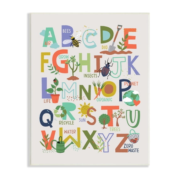 Stupell Industries Children's Whimsical Alphabet Chart Insects Garden Nature, 10 x 15,Design by Lisa Perry Whitebutton