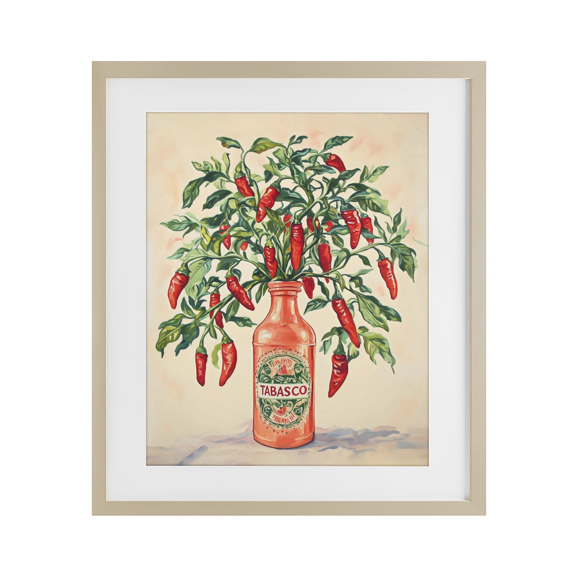 Stupell Industries Chili Peppers in Hot Sauce Vase Birch Framed Print Under Glass, design by The Prints Vibe
