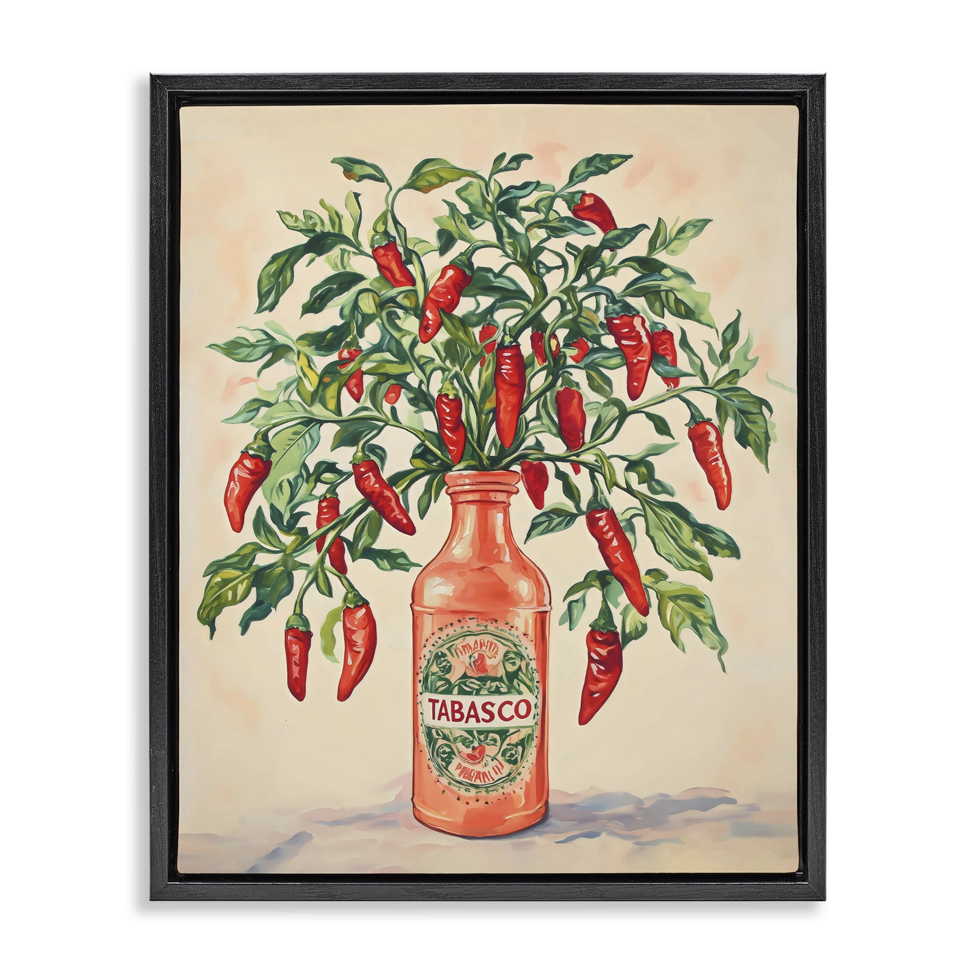 Stupell Industries Chili Peppers in Hot Sauce Vase Black Framed Floater Canvas Wall Art, design by The Prints Vibe