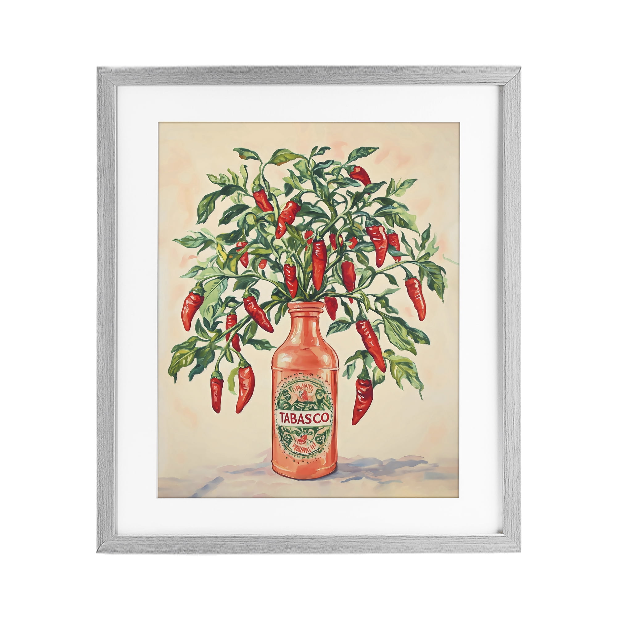 Stupell Industries Chili Peppers in Hot Sauce Vase Gray Framed Print Under Glass, design by The Prints Vibe