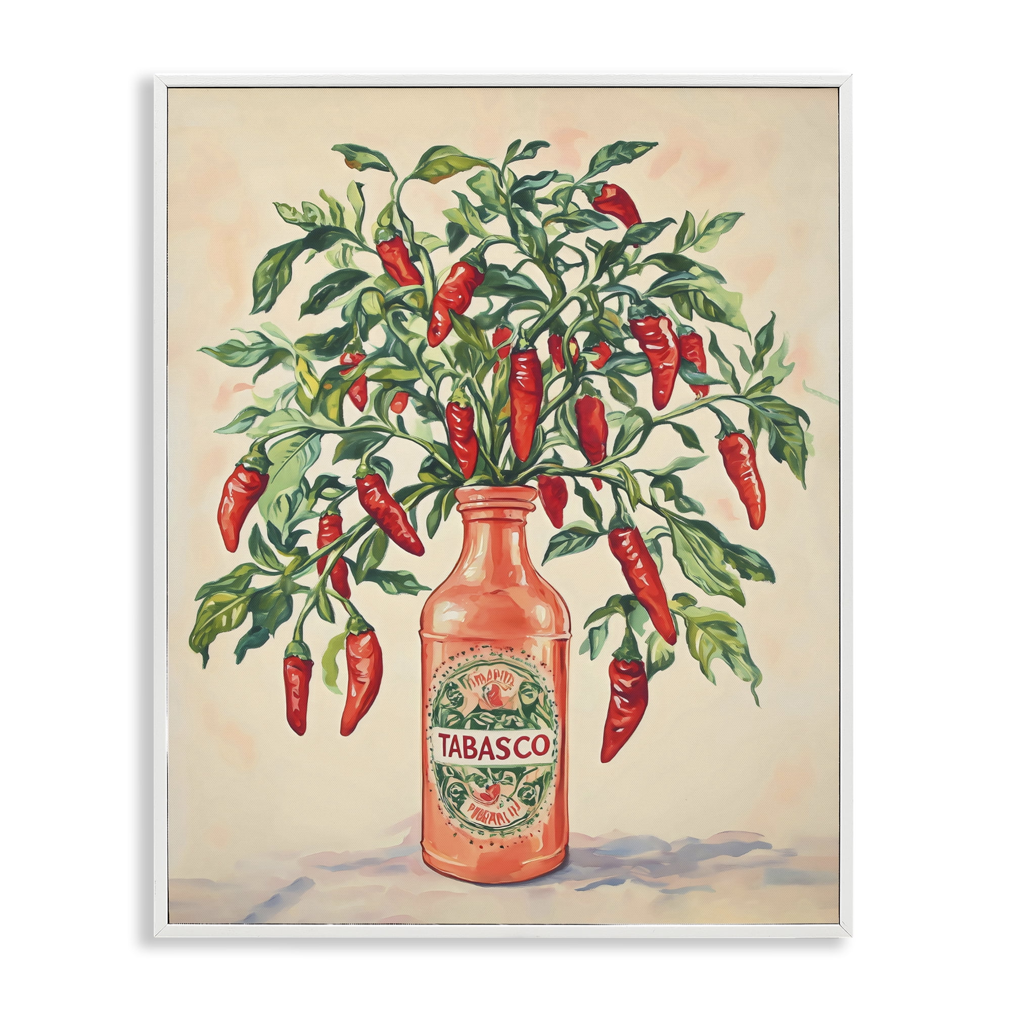 Stupell Industries Chili Peppers in Hot Sauce Vase White Framed Giclee Art, design by The Prints Vibe