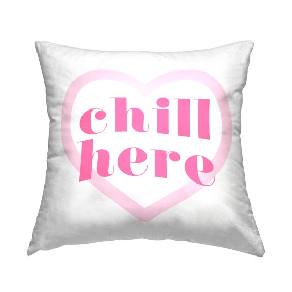 Stupell Industries Chill Here Pink Heart Decorative Printed Throw Pillow Design by Lil' Rue