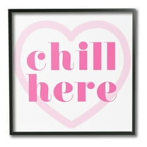 Stupell Industries Chill Here with Heart Typography Painting Black Framed Art Print Wall Art, 12 x 12