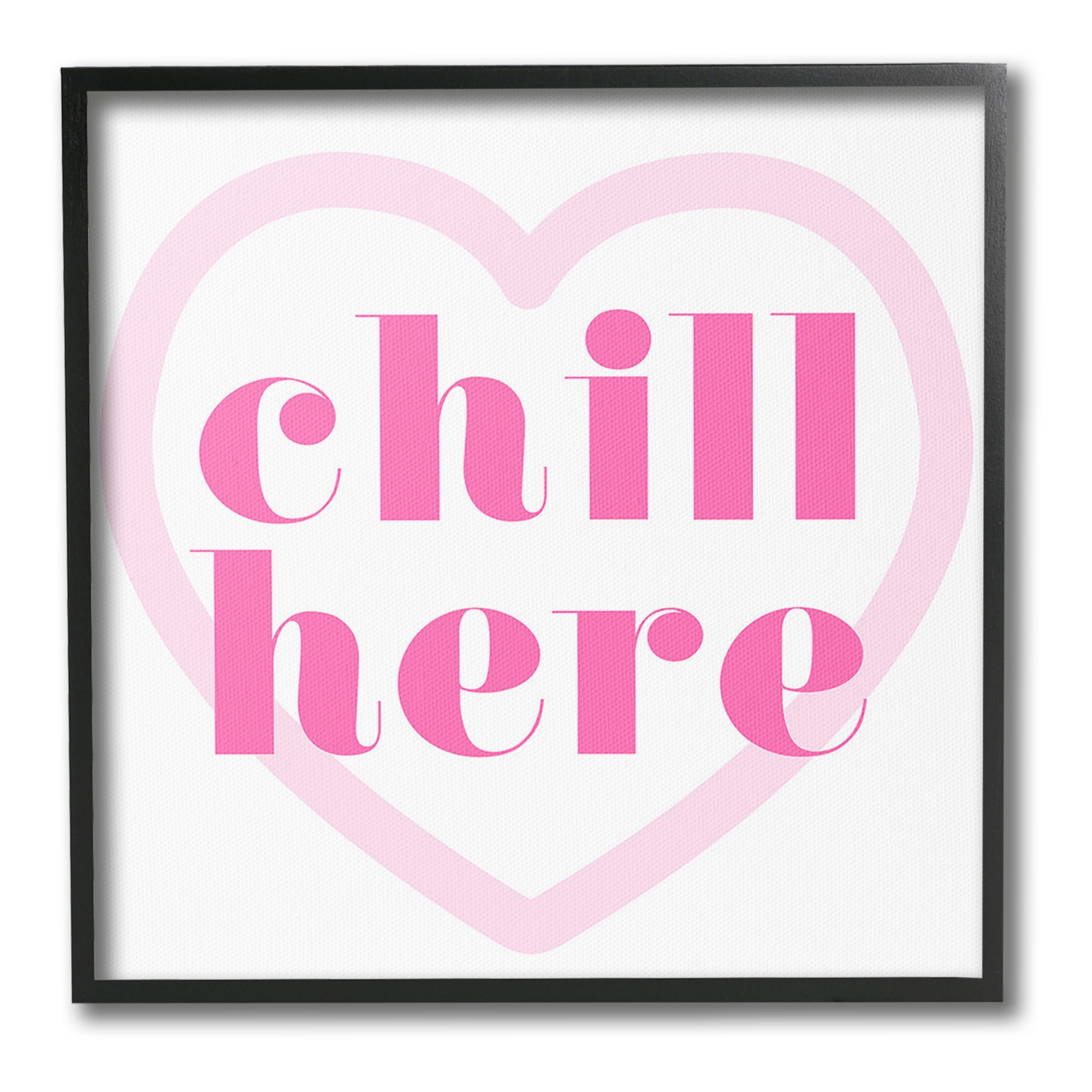 Stupell Industries Chill Here with Heart Typography Painting Black Framed Art Print Wall Art, 17 x 17